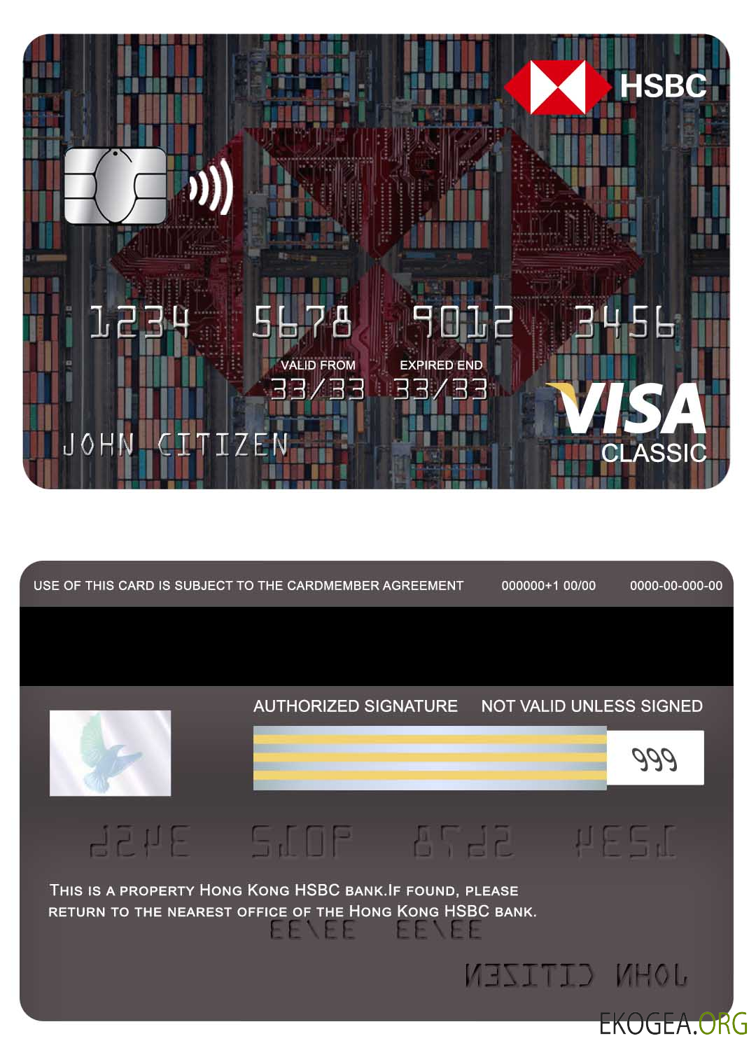 Carte visa classique de la banque HSBC de Hong Kong